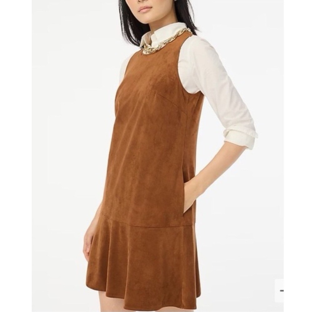 J.Crew Faux Suede Ruffle Hem Shift Dress Walnut Brown CE604 Womens 10 NEW